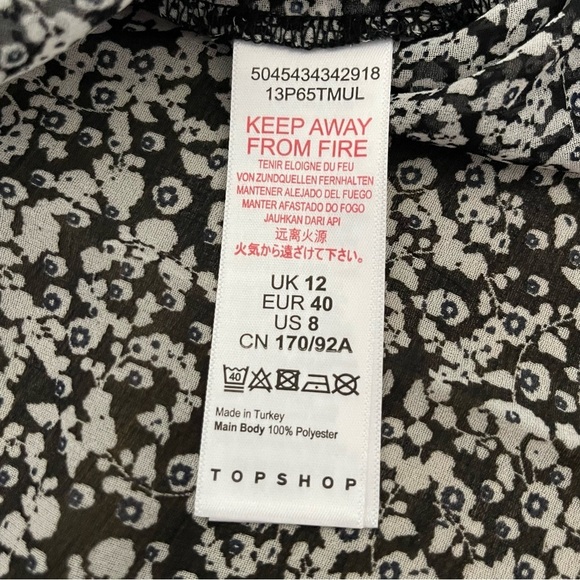 NWT ASOS Topshop Women's Long Sleeve Top Black Floral Ruffle Blouse Size 8 - Picture 10 of 13